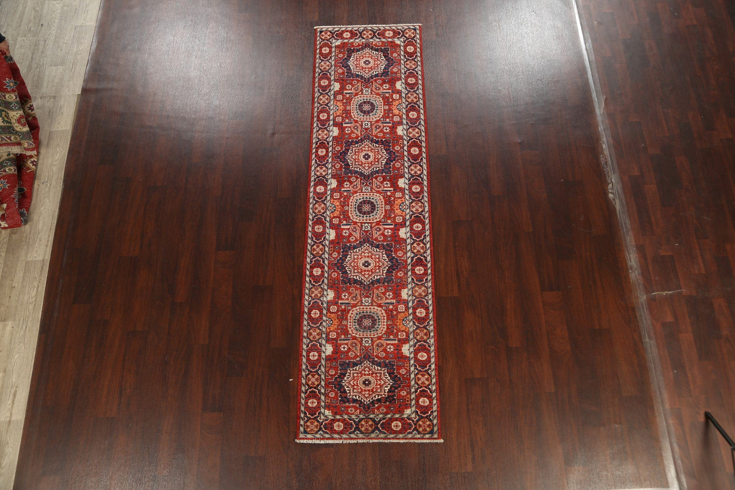 Vegetable Dye Geometric Kazak Oriental Runner Rug 3x10