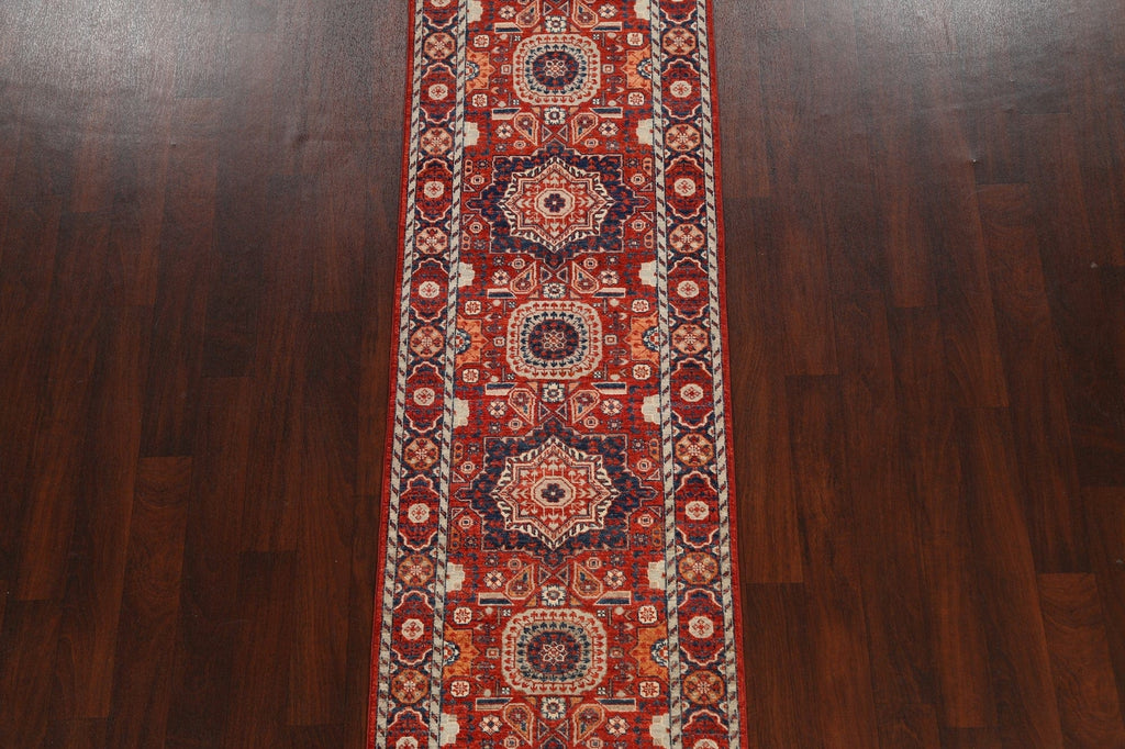 Vegetable Dye Geometric Kazak Oriental Runner Rug 3x10