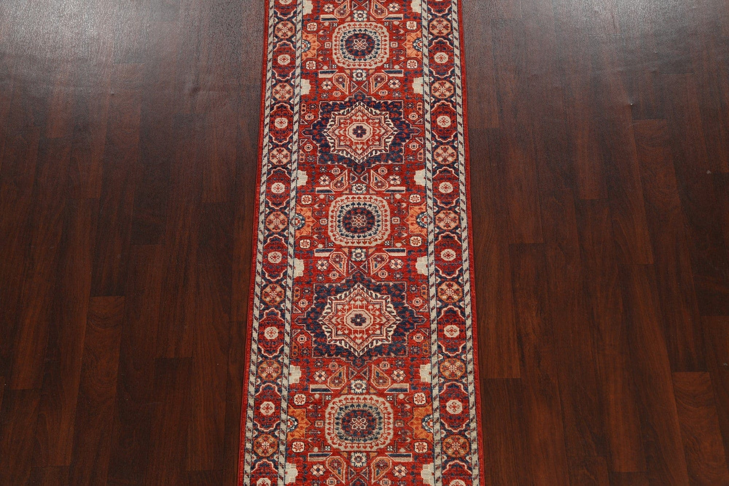 Vegetable Dye Geometric Kazak Oriental Runner Rug 3x10