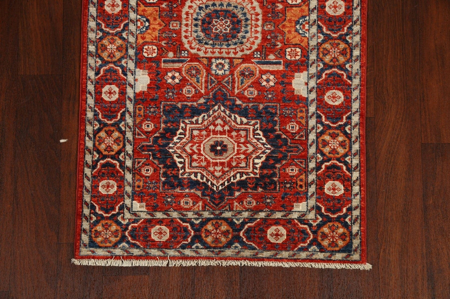 Vegetable Dye Geometric Kazak Oriental Runner Rug 3x10