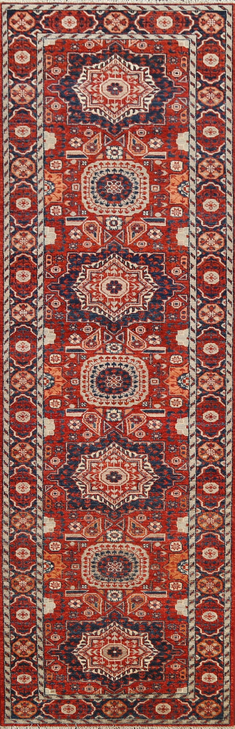 Vegetable Dye Geometric Kazak Oriental Runner Rug 3x10