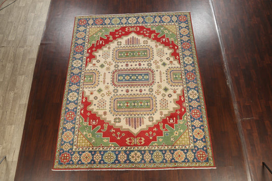 Vegetable Dye Geometric Kazak Oriental Area Rug 8x11