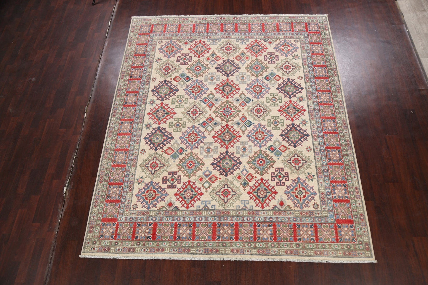 Vegetable Dye Geometric Kazak Oriental Area Rug 8x10