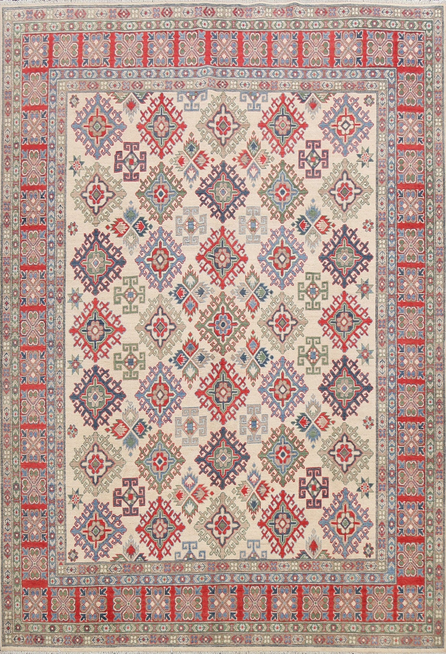 Vegetable Dye Geometric Kazak Oriental Area Rug 8x10