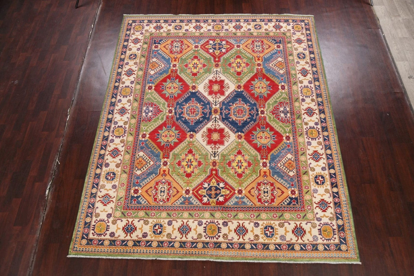 Vegetable Dye Geometric Kazak Oriental Area Rug 8x10