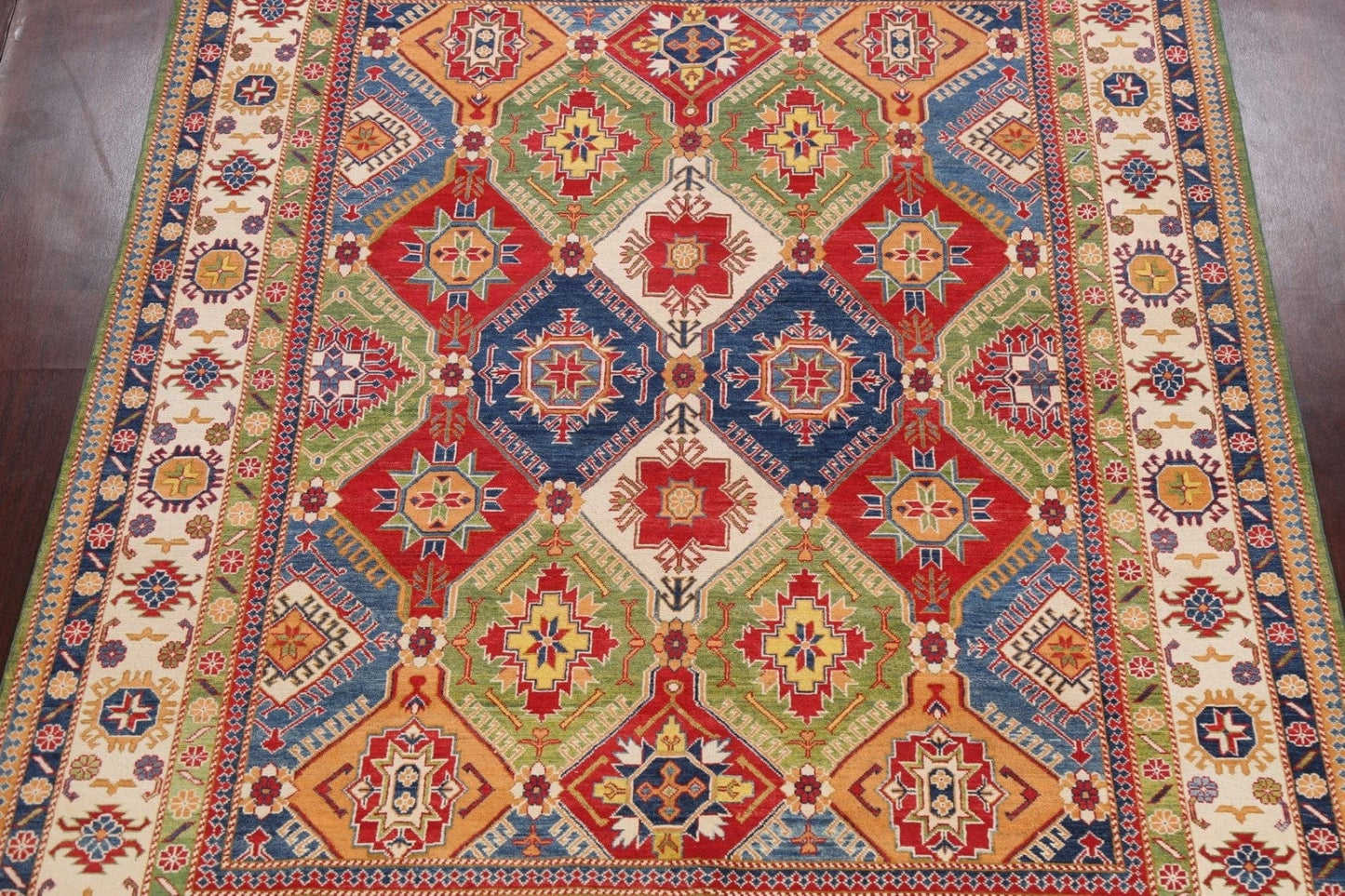 Vegetable Dye Geometric Kazak Oriental Area Rug 8x10