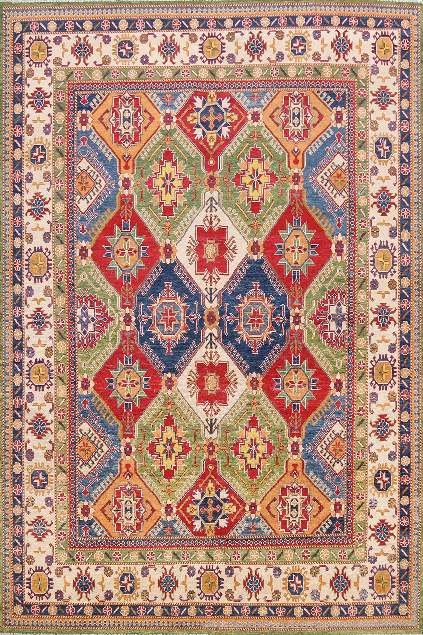 Vegetable Dye Geometric Kazak Oriental Area Rug 8x10