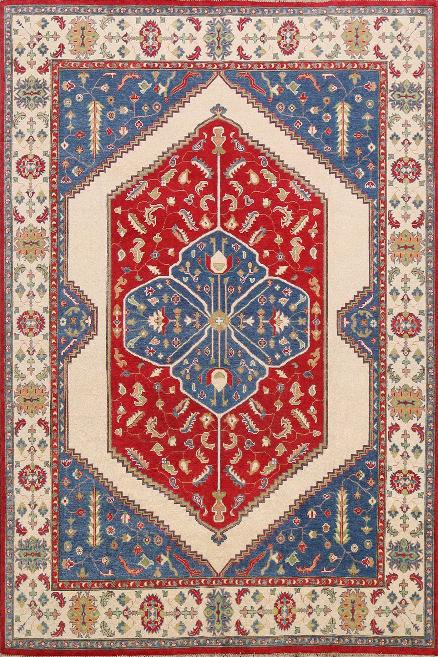 Vegetable Dye Geometric Kazak Oriental Area Rug 8x10