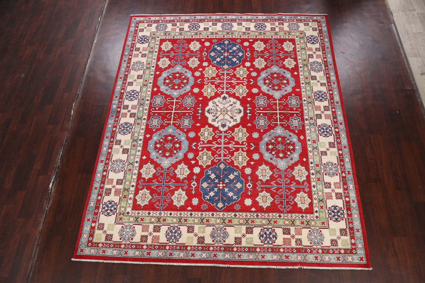 Vegetable Dye Geometric Kazak Oriental Area Rug 8x10