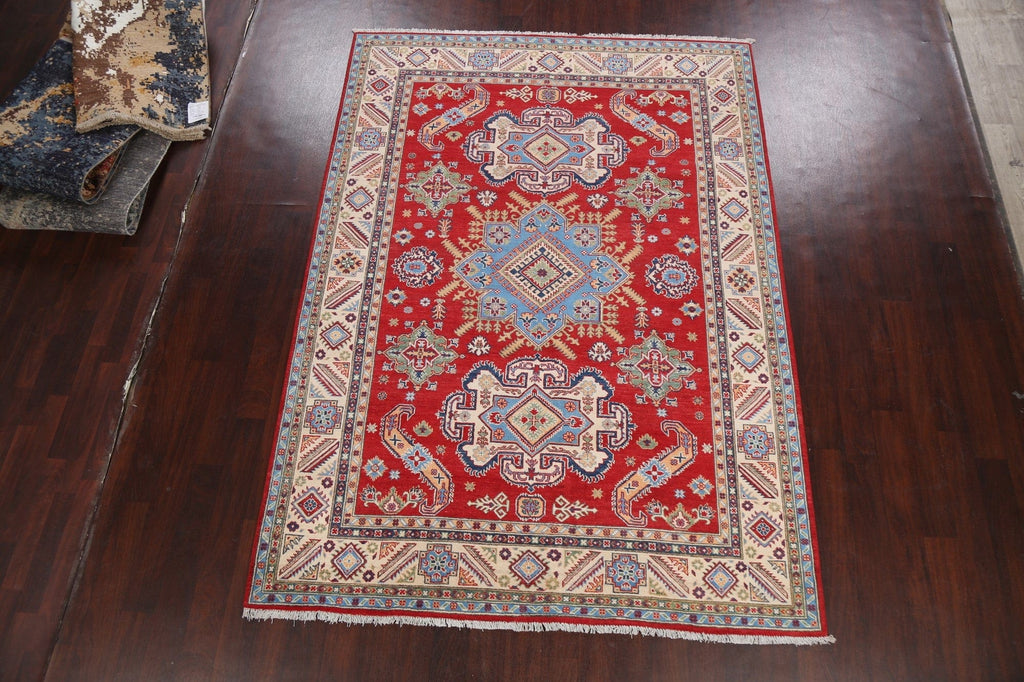 Vegetable Dye Geometric Kazak Oriental Area Rug 7x9