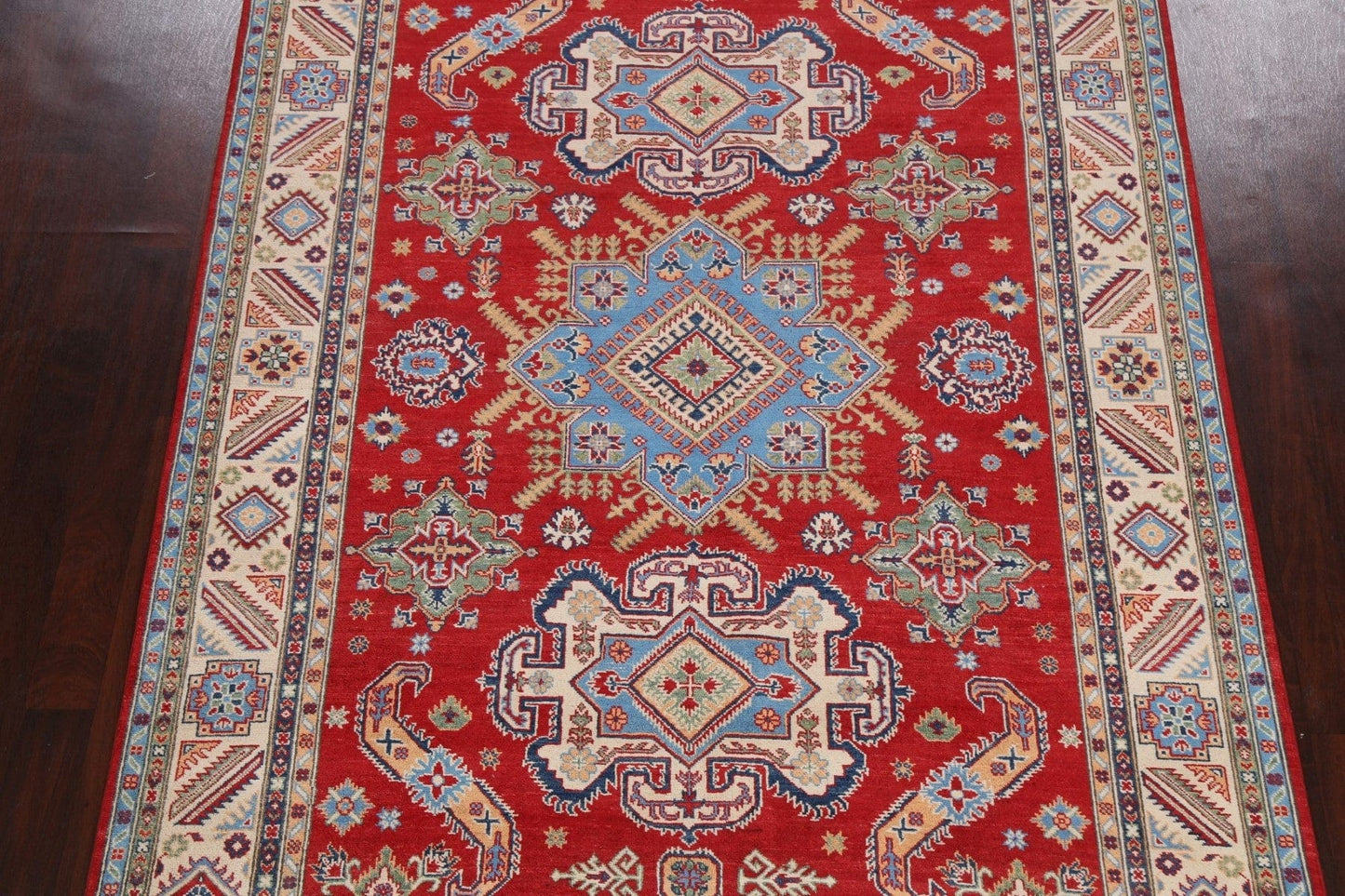 Vegetable Dye Geometric Kazak Oriental Area Rug 7x9