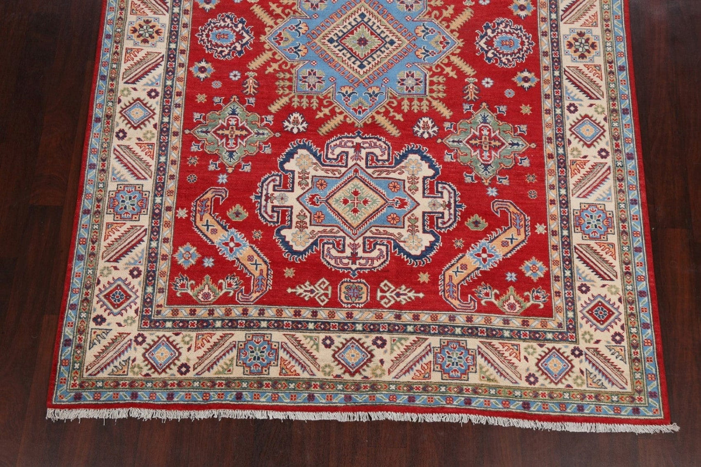 Vegetable Dye Geometric Kazak Oriental Area Rug 7x9