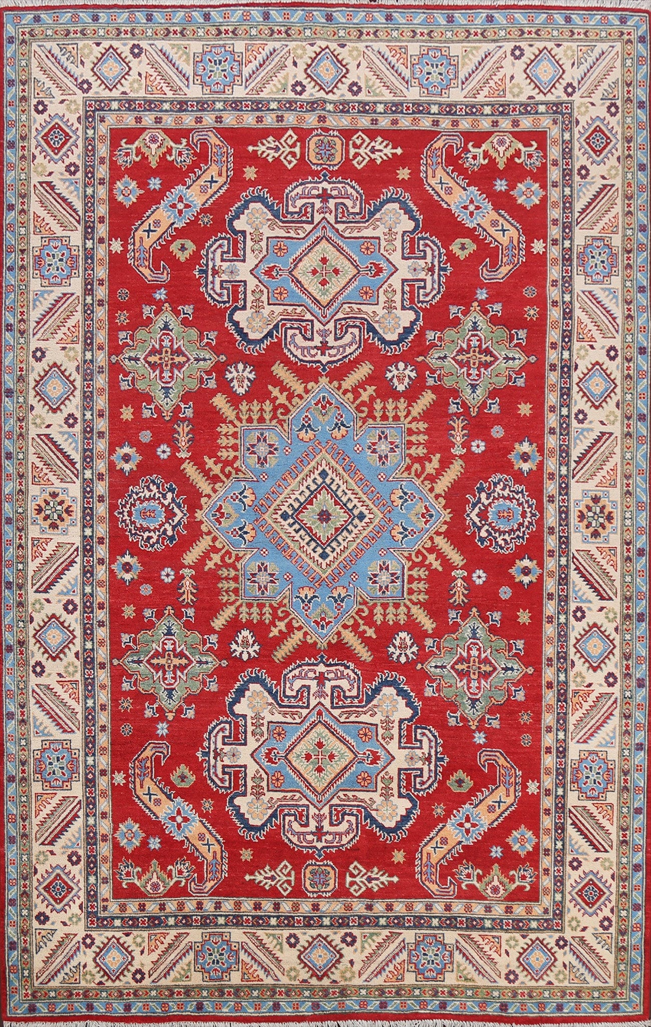 Vegetable Dye Geometric Kazak Oriental Area Rug 7x9