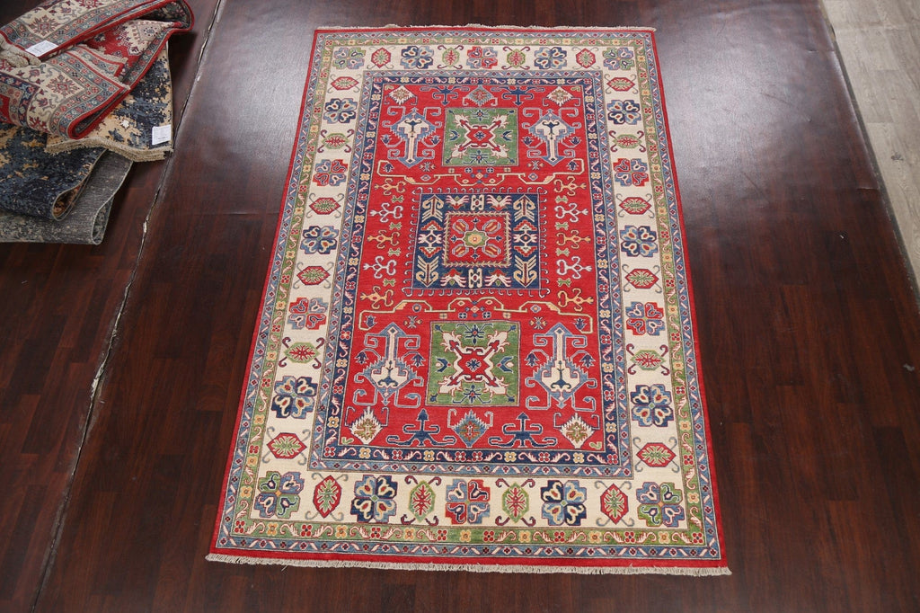 100% Vegetable Dye Geometric Kazak Oriental Area Rug 7x10