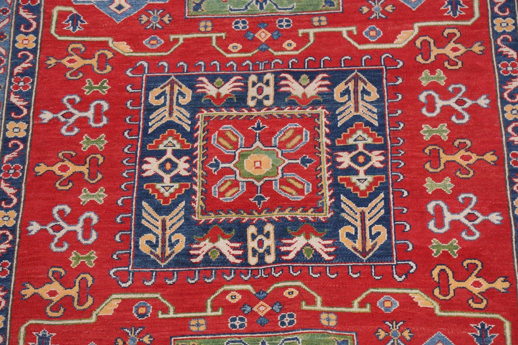 100% Vegetable Dye Geometric Kazak Oriental Area Rug 7x10