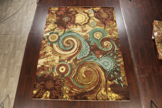 Vegetable Dye Contemporary Abstract Oriental Area Rug 9x12