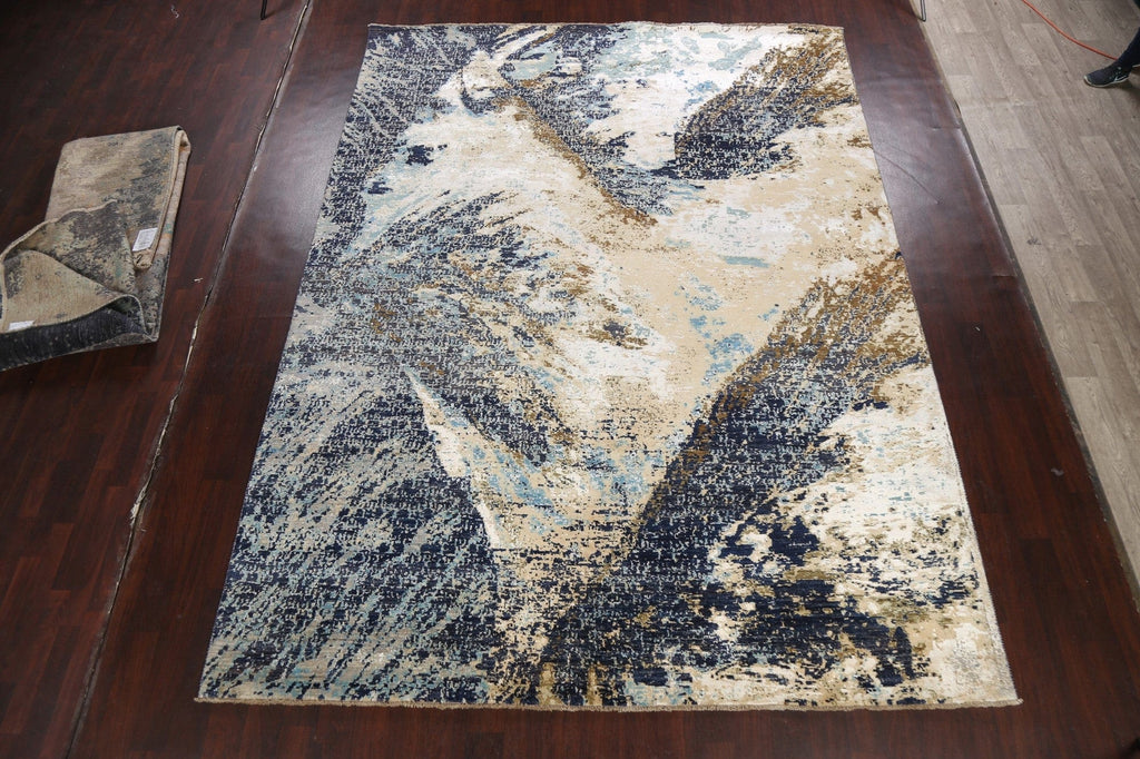 Vegetable Dye Contemporary Abstract Oriental Area Rug 9x12