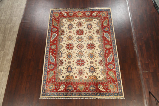 Vegetable Dye Floral Kazak Oriental Area Rug 7x10