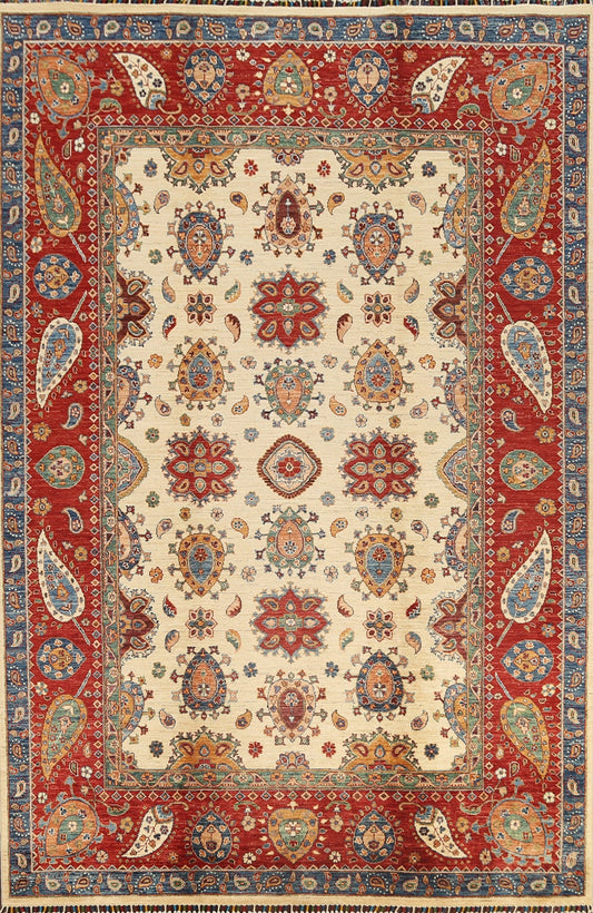 Vegetable Dye Floral Kazak Oriental Area Rug 7x10