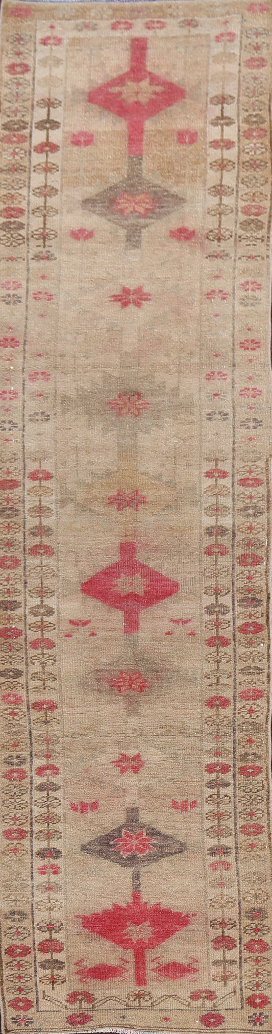 Muted Geometric Oushak Oriental Runner Rug 3x12