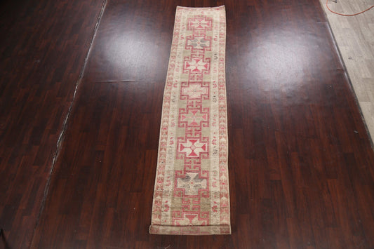 Muted Geometric Oushak Oriental Runner Rug 3x13