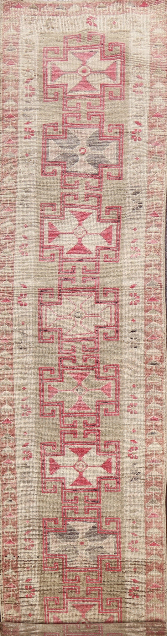 Muted Geometric Oushak Oriental Runner Rug 3x13