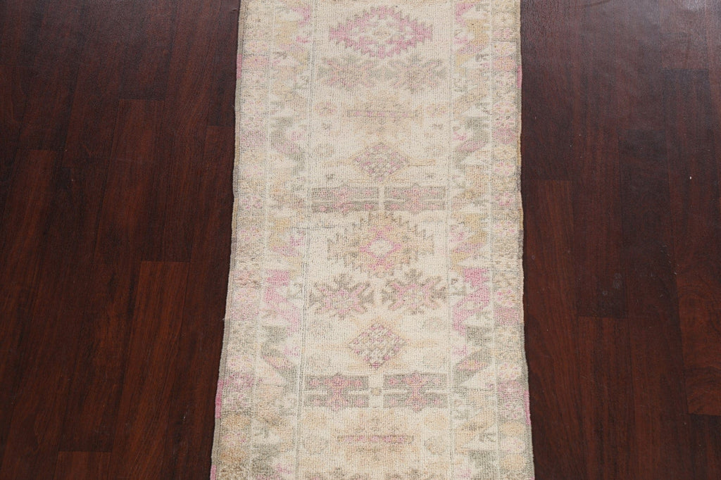 Muted Geometric Oushak Oriental Runner Rug 3x7