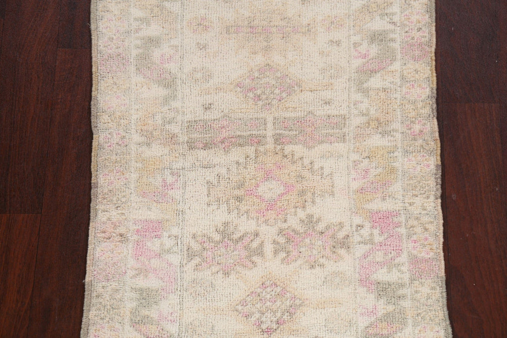 Muted Geometric Oushak Oriental Runner Rug 3x7