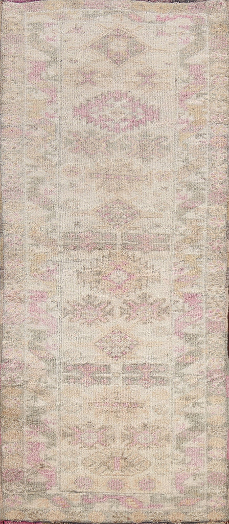 Muted Geometric Oushak Oriental Runner Rug 3x7