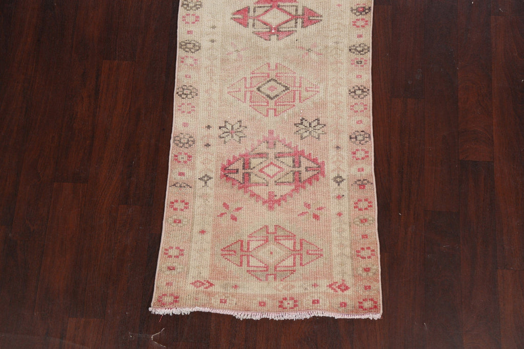 Muted Geometric Oushak Oriental Runner Rug 3x12