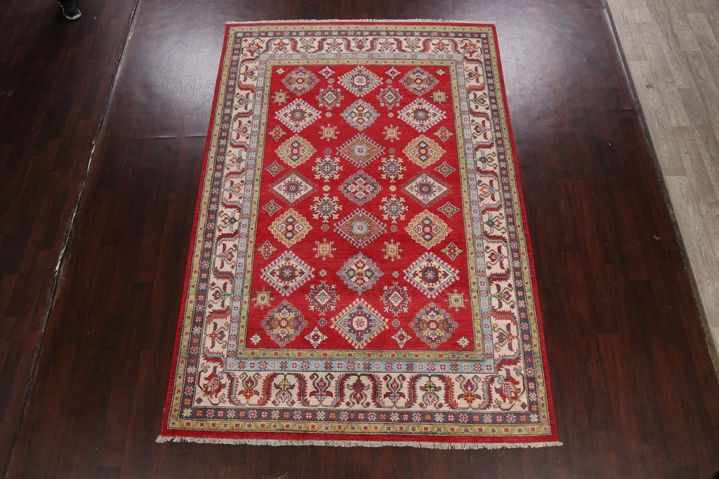 Vegetable Dye Geometric Kazak Oriental Area Rug 7x9