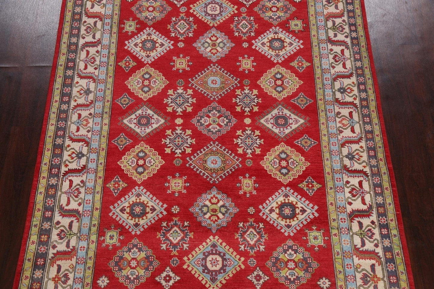 Vegetable Dye Geometric Kazak Oriental Area Rug 7x9