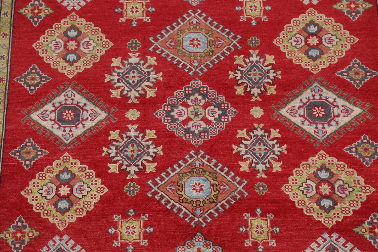 Vegetable Dye Geometric Kazak Oriental Area Rug 7x9