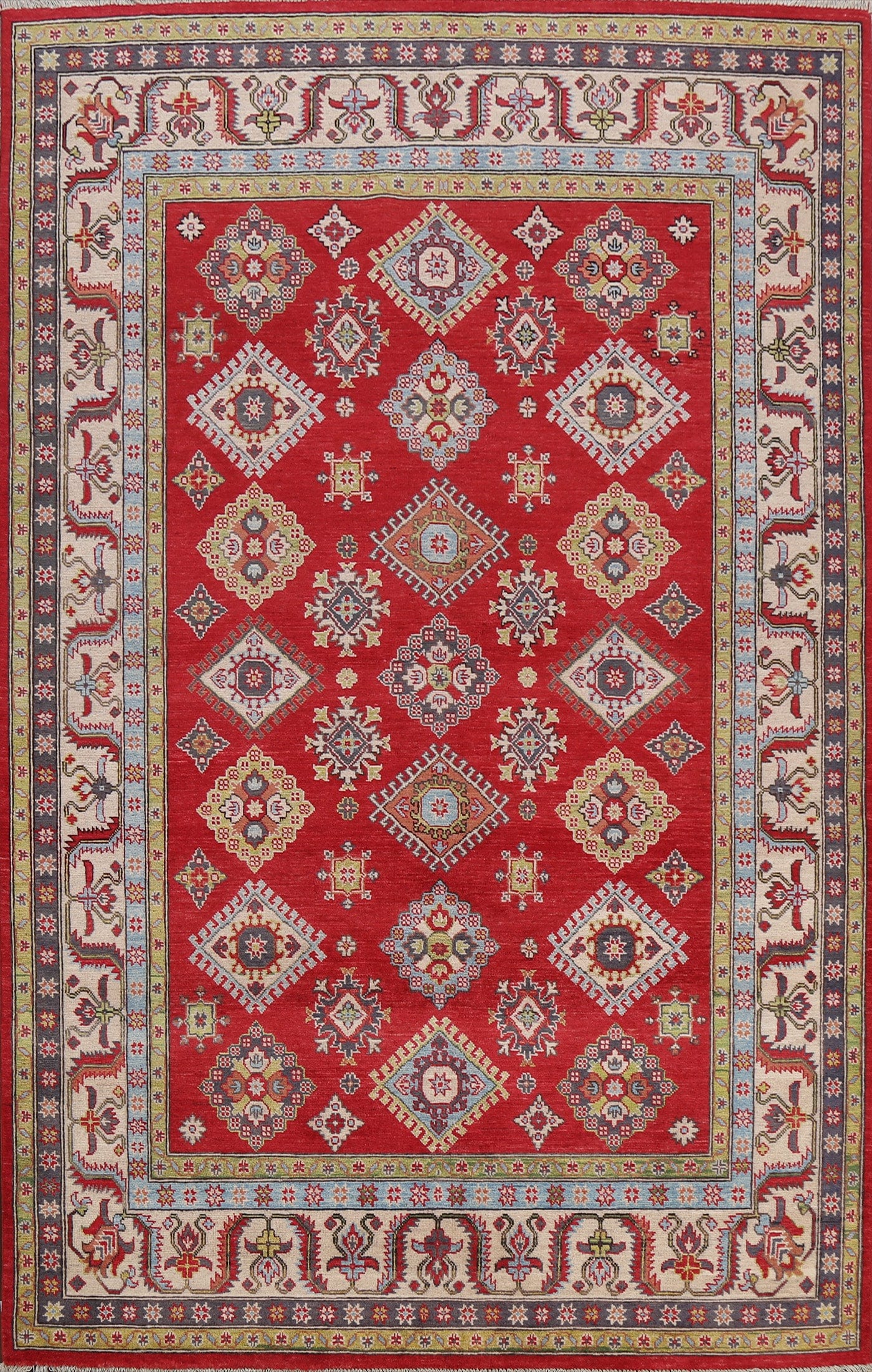 Vegetable Dye Geometric Kazak Oriental Area Rug 7x9