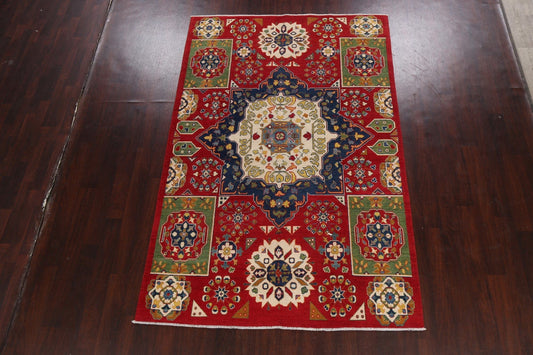 Vegetable Dye Geometric Kazak Oriental Area Rug 6x9