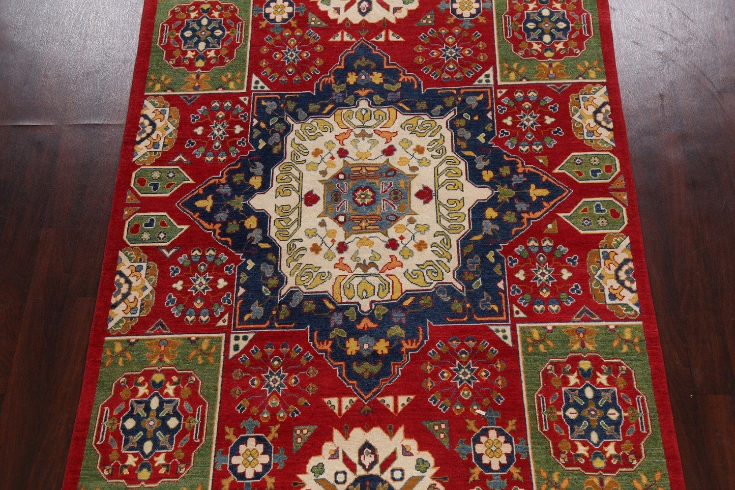 Vegetable Dye Geometric Kazak Oriental Area Rug 6x9