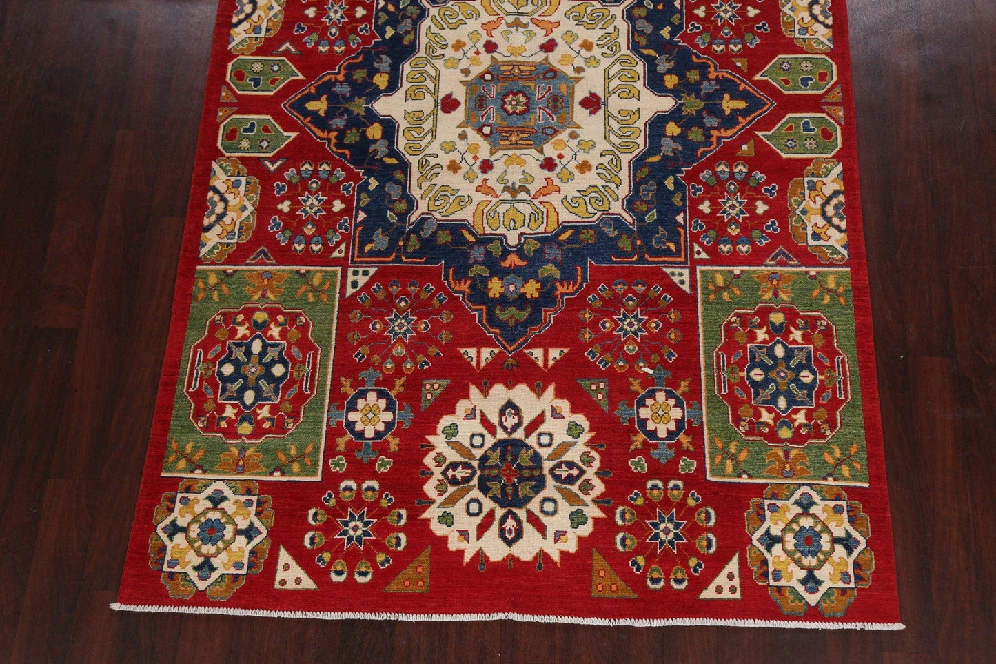 Vegetable Dye Geometric Kazak Oriental Area Rug 6x9