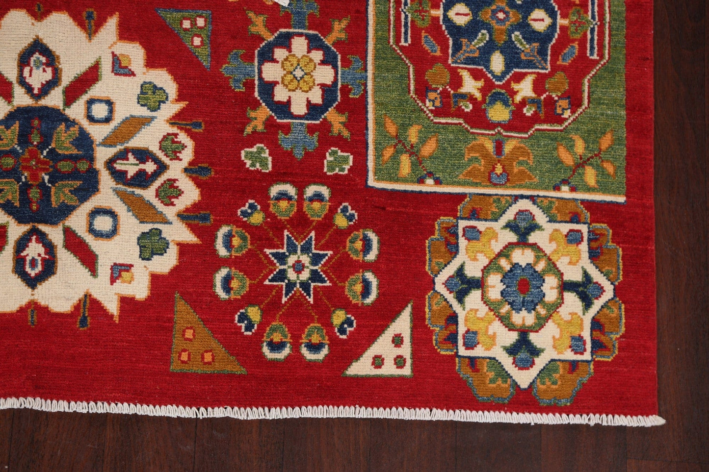 Vegetable Dye Geometric Kazak Oriental Area Rug 6x9