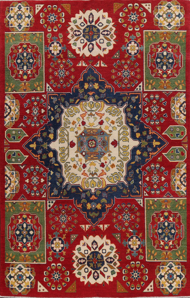 Vegetable Dye Geometric Kazak Oriental Area Rug 6x9