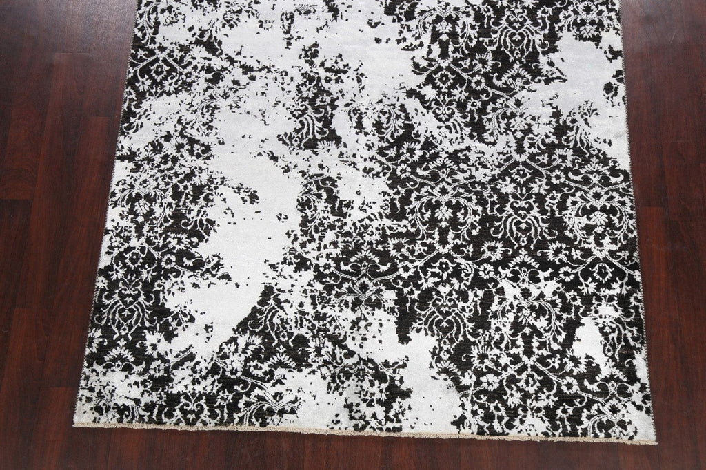 Vegetable Dye Distressed Black/ Silver Abstract Oriental Area Rug 6x9