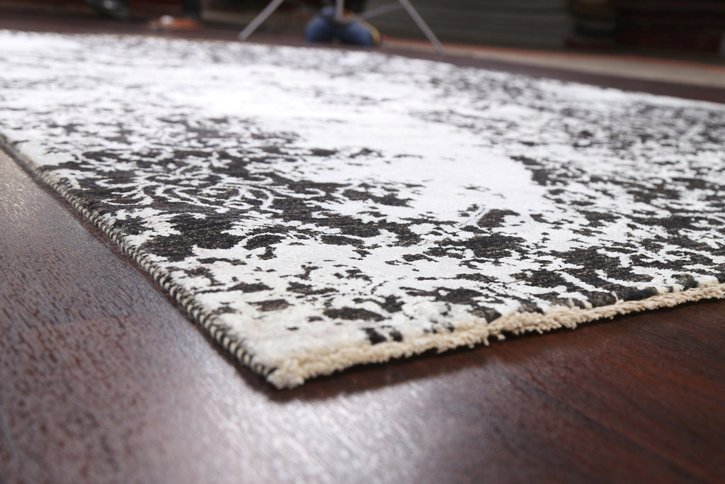 Vegetable Dye Distressed Black/ Silver Abstract Oriental Area Rug 6x9