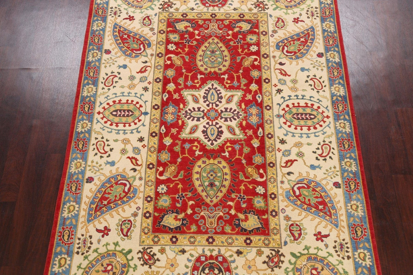 Vegetable Dye Floral Kazak Oriental Area Rug 6x9