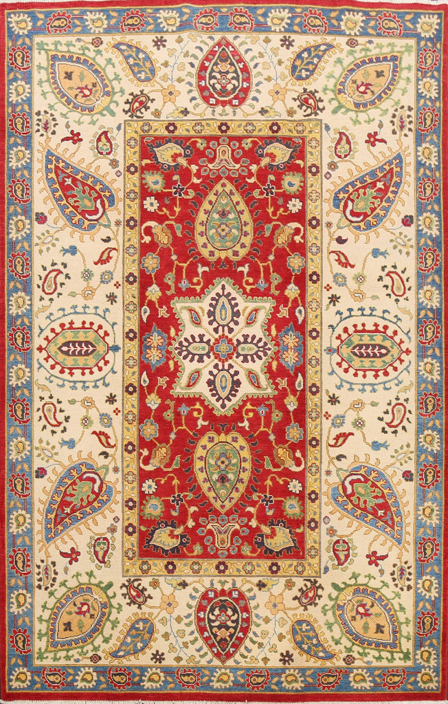 Vegetable Dye Floral Kazak Oriental Area Rug 6x9