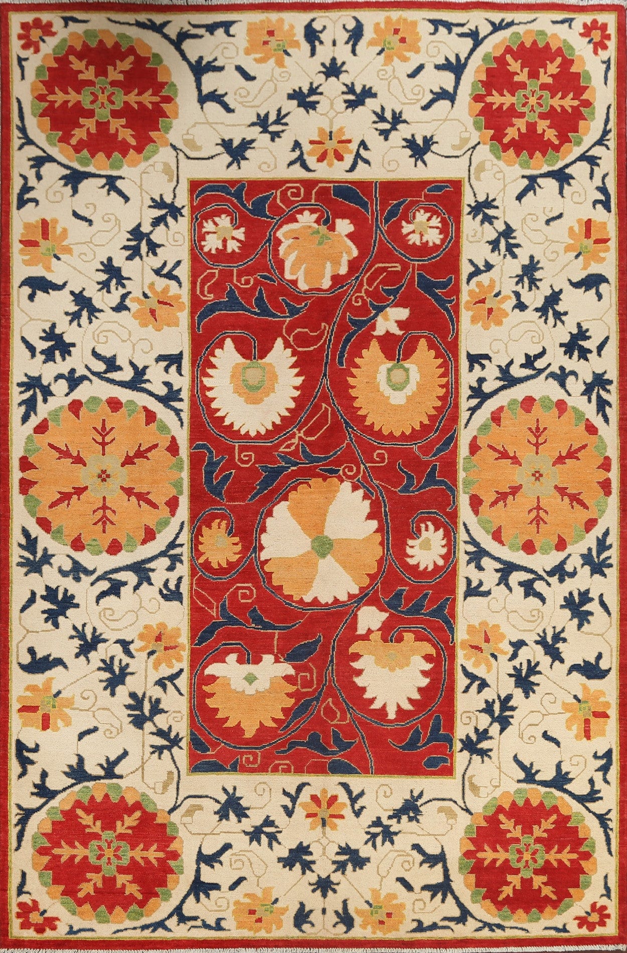 Vegetable Dye Floral Kazak Oriental Area Rug 7x10