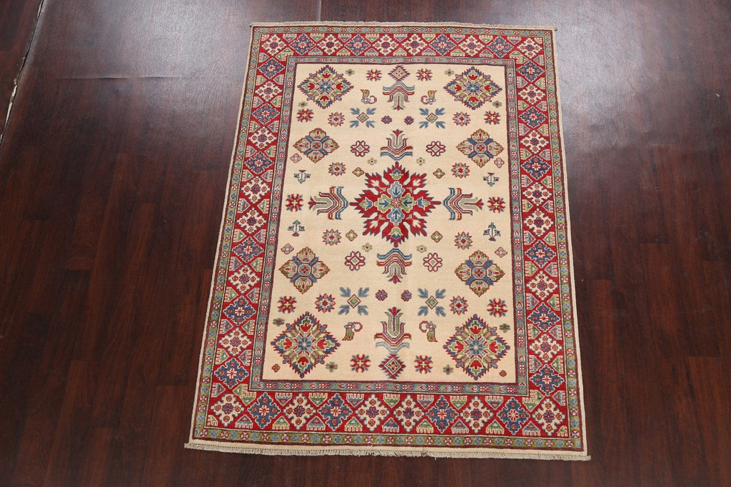 Vegetable Dye Geometric Kazak Oriental Area Rug 5x7