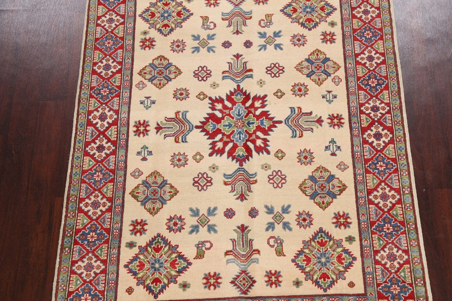 Vegetable Dye Geometric Kazak Oriental Area Rug 5x7