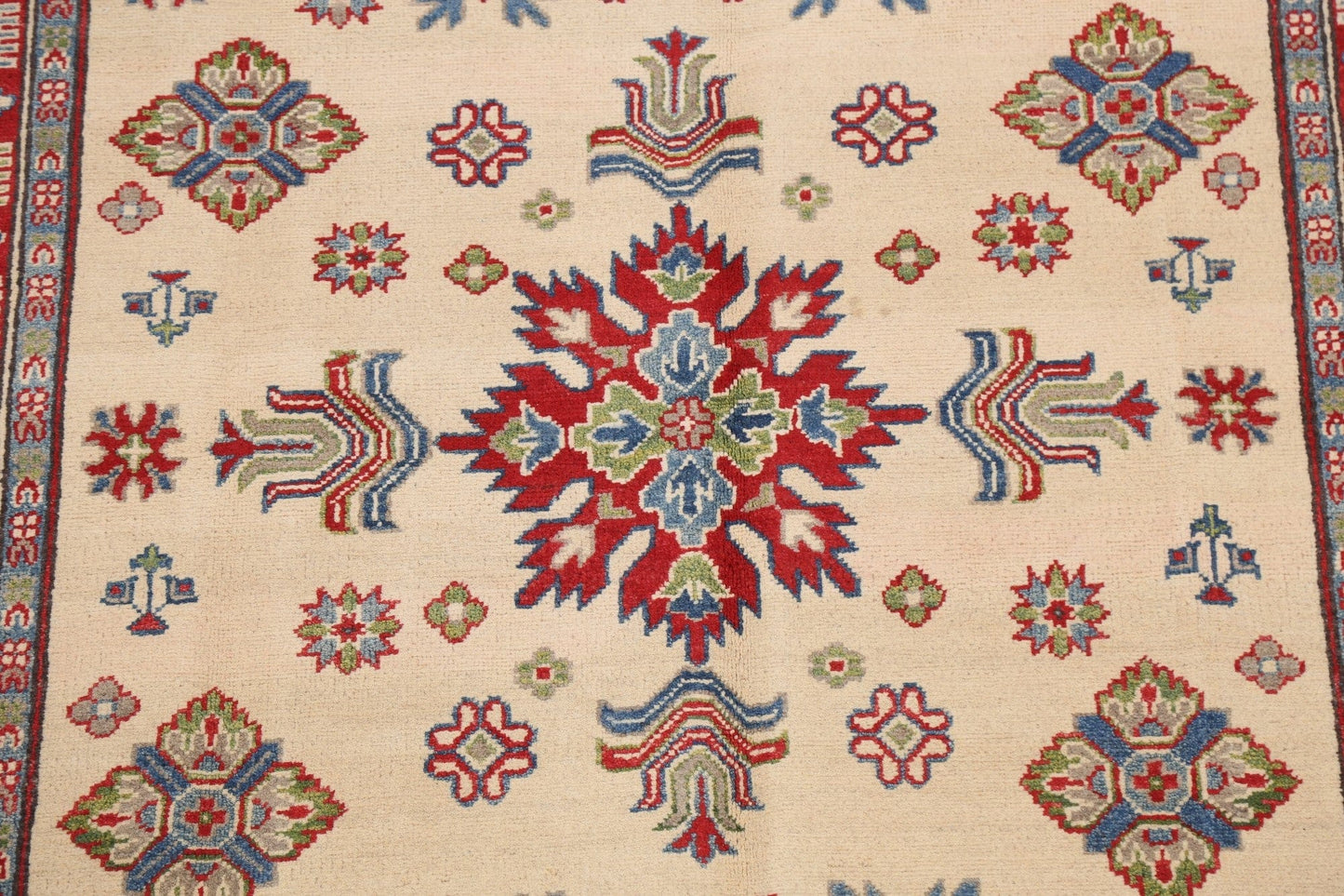 Vegetable Dye Geometric Kazak Oriental Area Rug 5x7