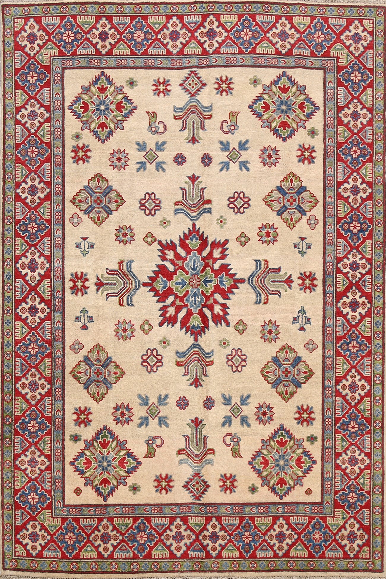 Vegetable Dye Geometric Kazak Oriental Area Rug 5x7