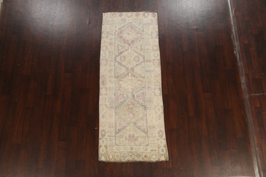 Vegetable Dye Geometric Oushak Oriental Runner Rug 3x8