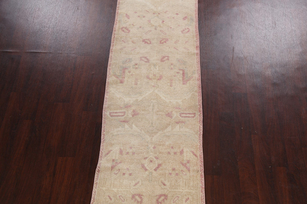 Muted Geometric Oushak Oriental Runner Rug 3x11